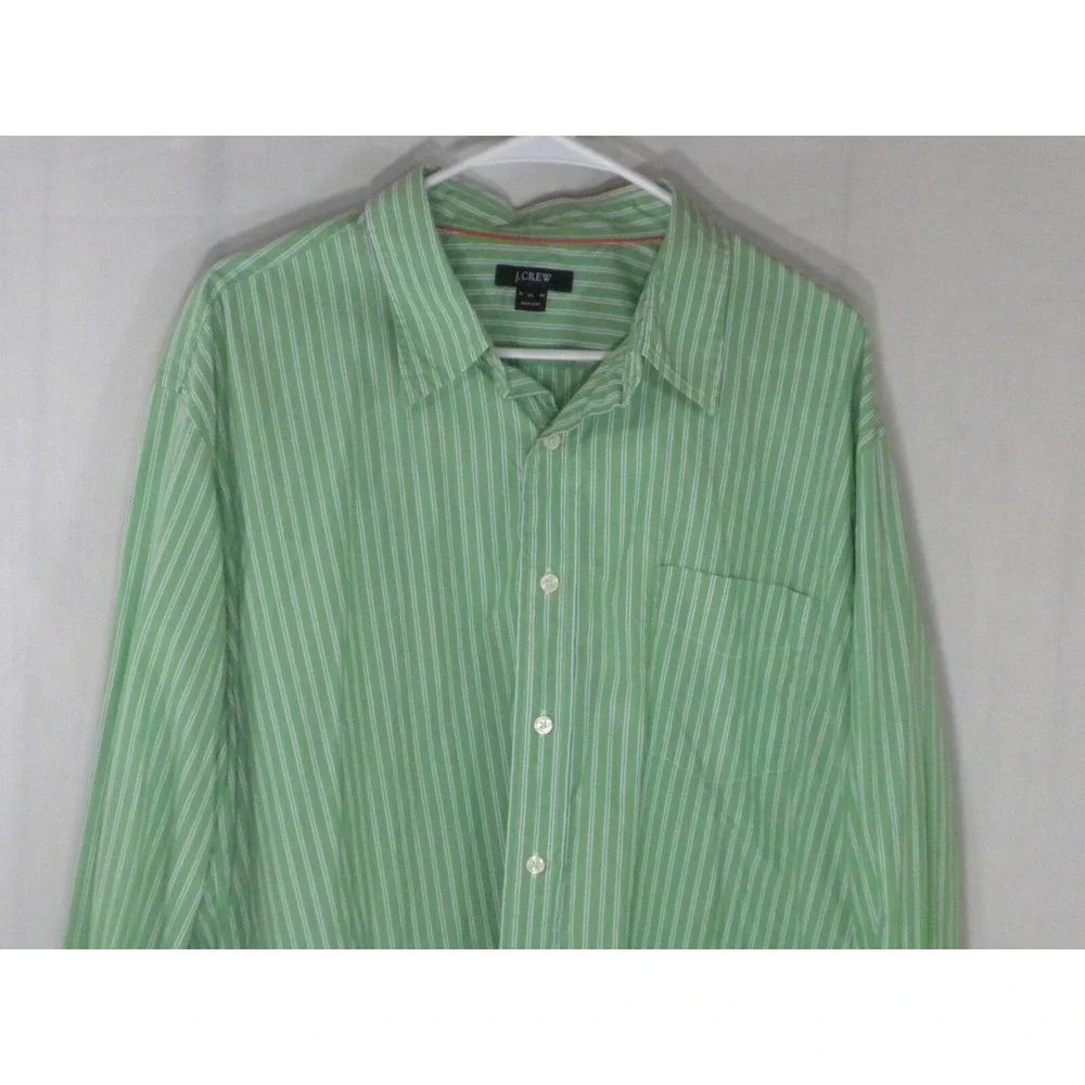 J Crew Shirt Mens XL Green Striped Button Up Long Sleeve Preppy‎ Ivy Vintage